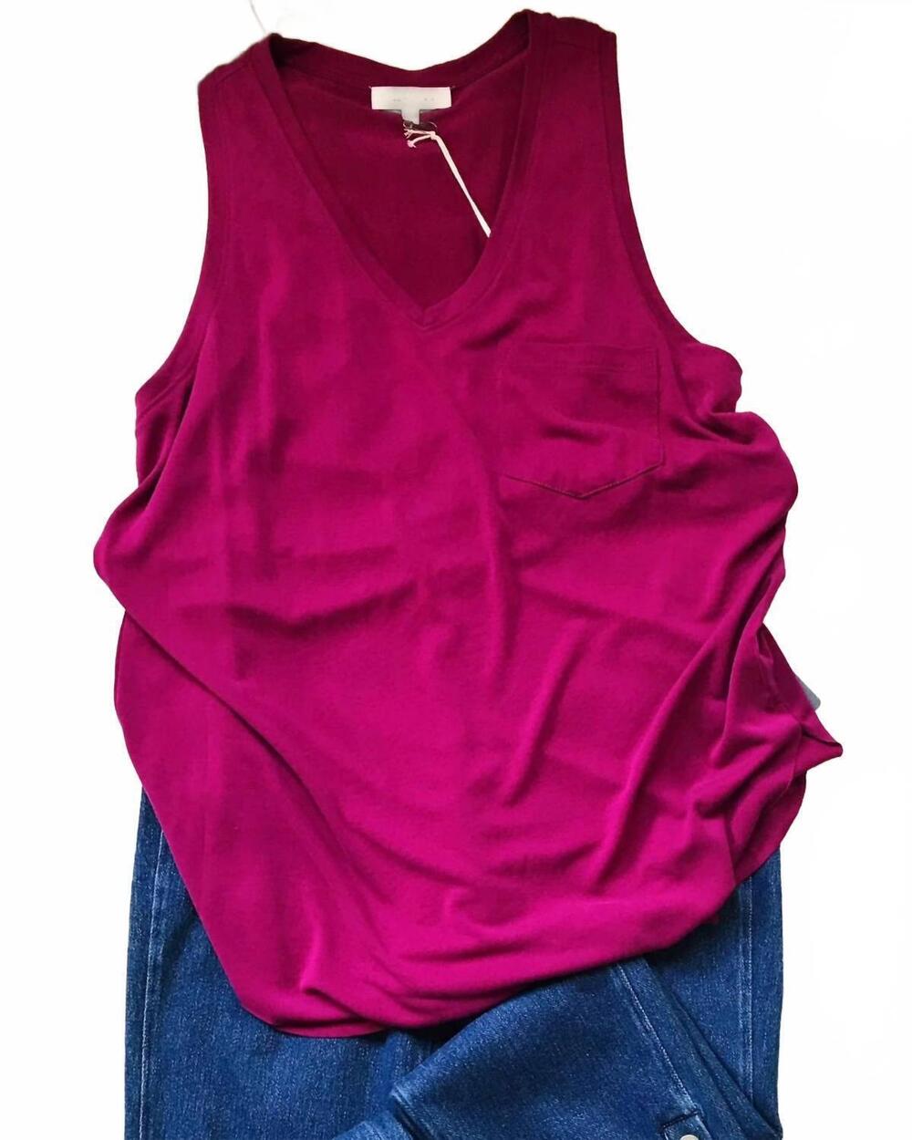 NEW ANOTHER LOVE women's esther breast pocket tank top in vivid magenta